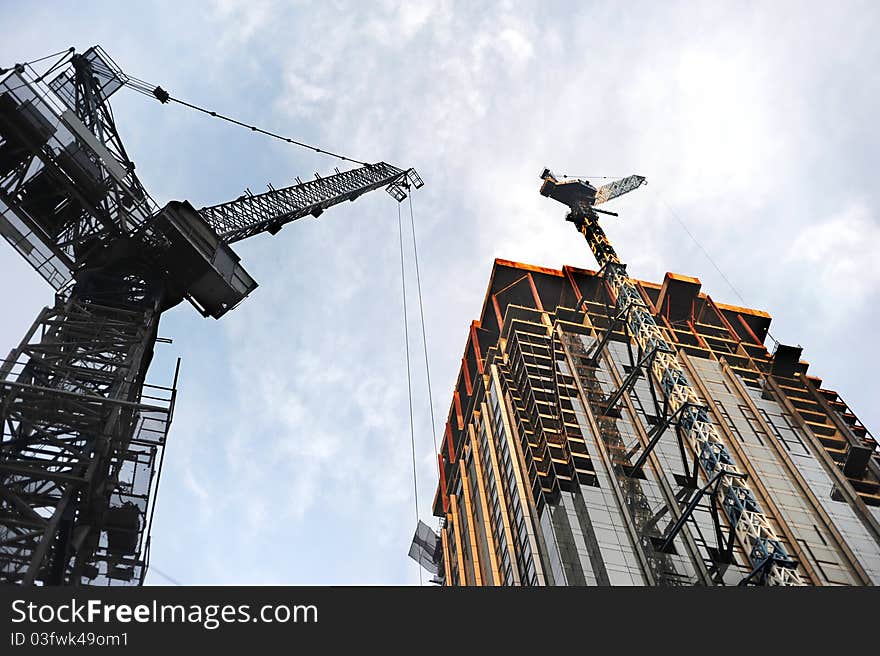 Construction site of big skyscrapers in Kuala Lumpur