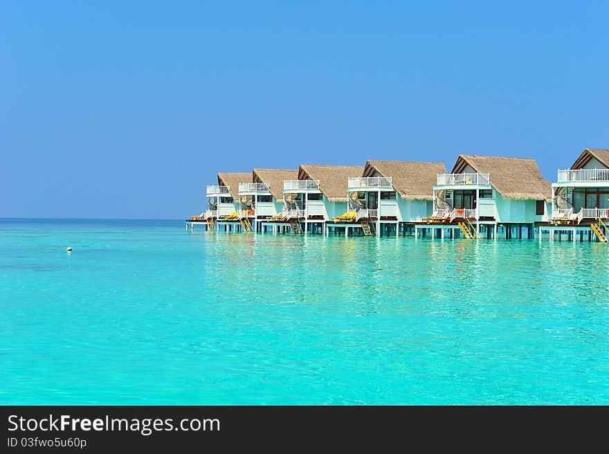 Maldive water villa - bungalows in the blue sea