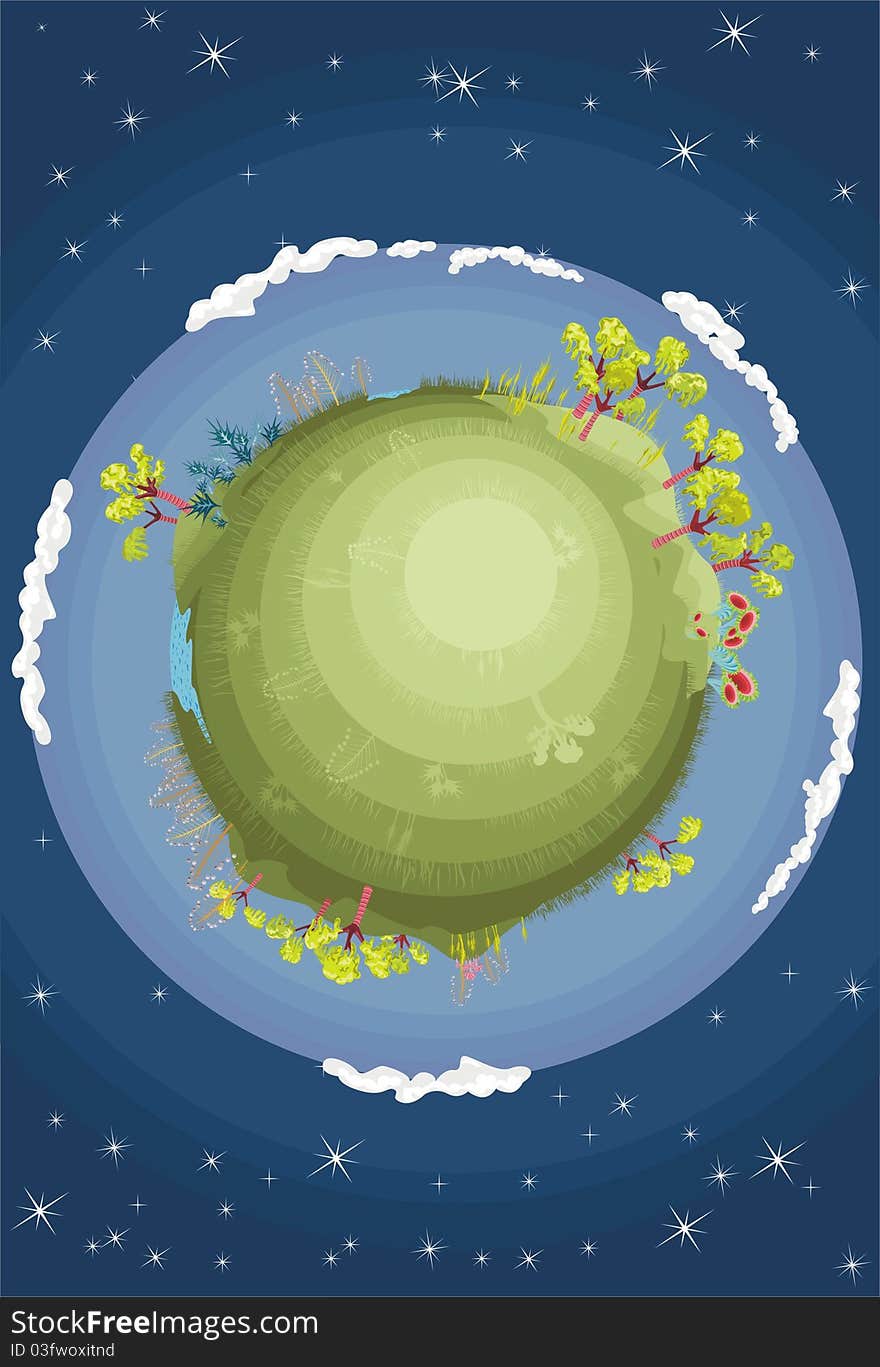 Planet with vegetation in space