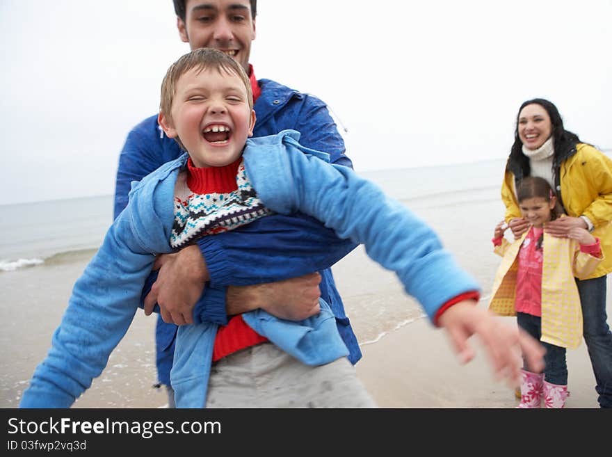 Happy family on beach