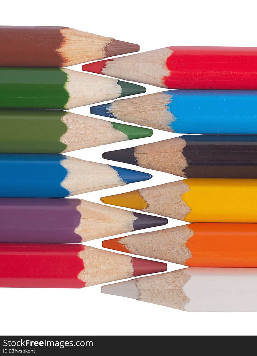 Colored pencils isolated on a white background