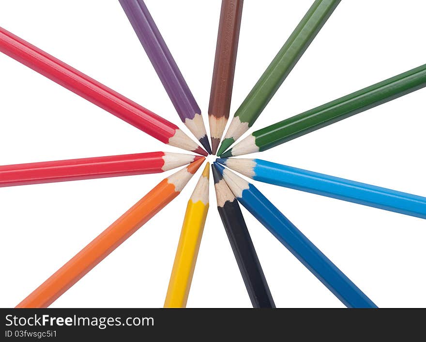 Colored pencils isolated on a white background