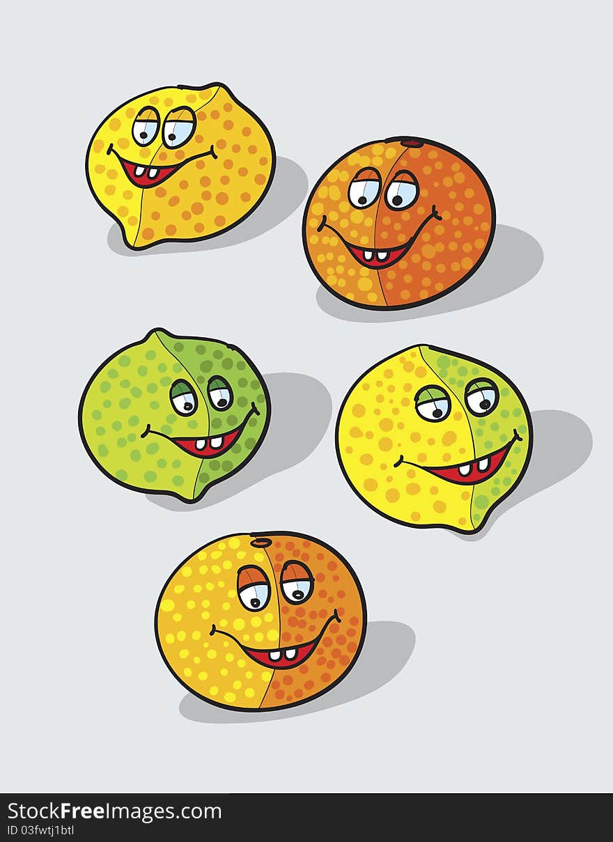 Lemons cartoon, abstract vector art illustration