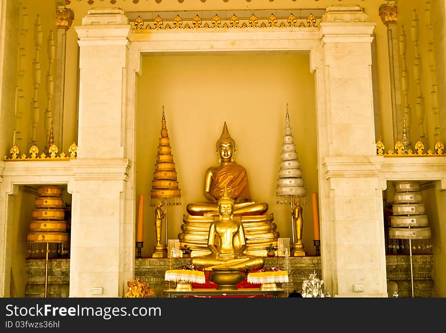 Thai style buddha with old temple. Thai style buddha with old temple