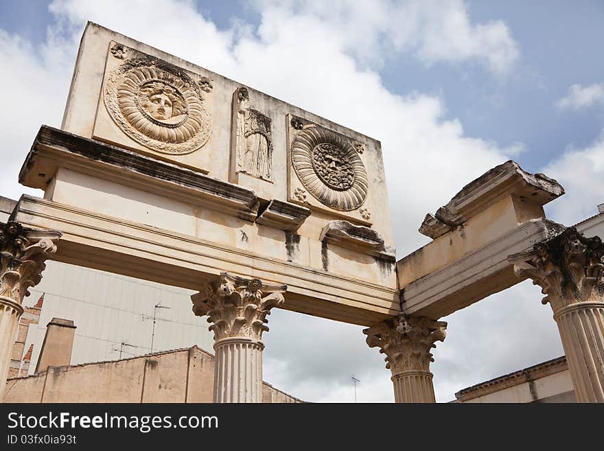 Roman temple ruins in Mérida, Badajoz, Extremadura, Spain