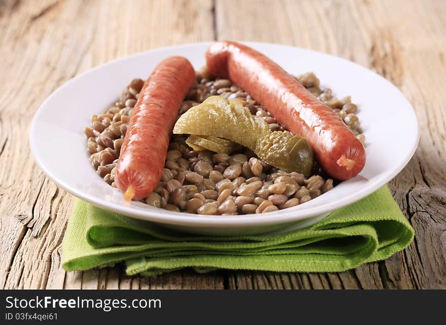 Lentils and sausages