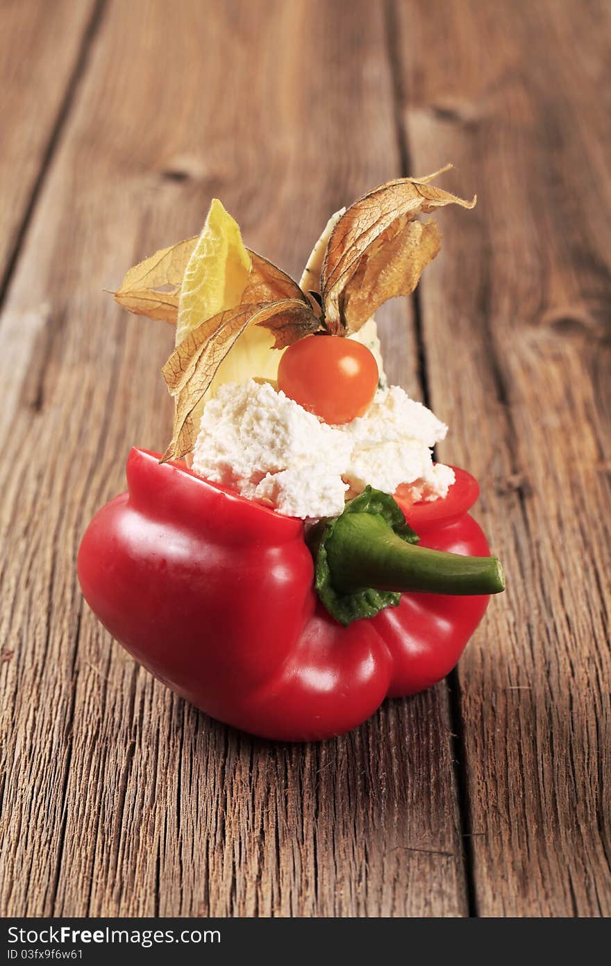 Cheese filled red bell pepper