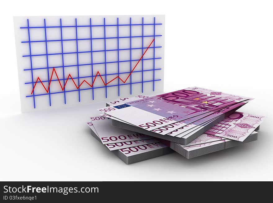 The schedule of growth and euro denomination on a white background. The schedule of growth and euro denomination on a white background