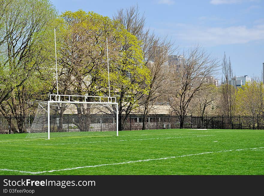 Combination goal posts for soccer and football. Combination goal posts for soccer and football