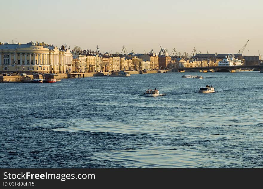 View over the Neva River on the English Embankment