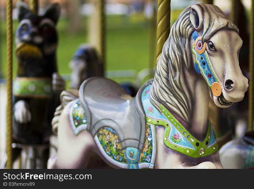View of a merry-go-round in a theme park.