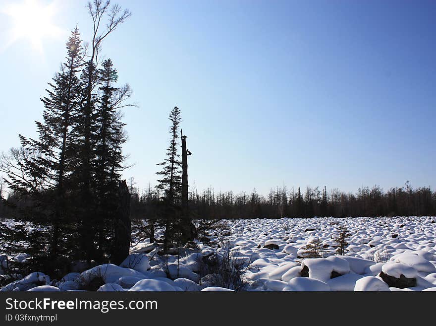 Volcano rocks covered with snow. Volcano rocks covered with snow