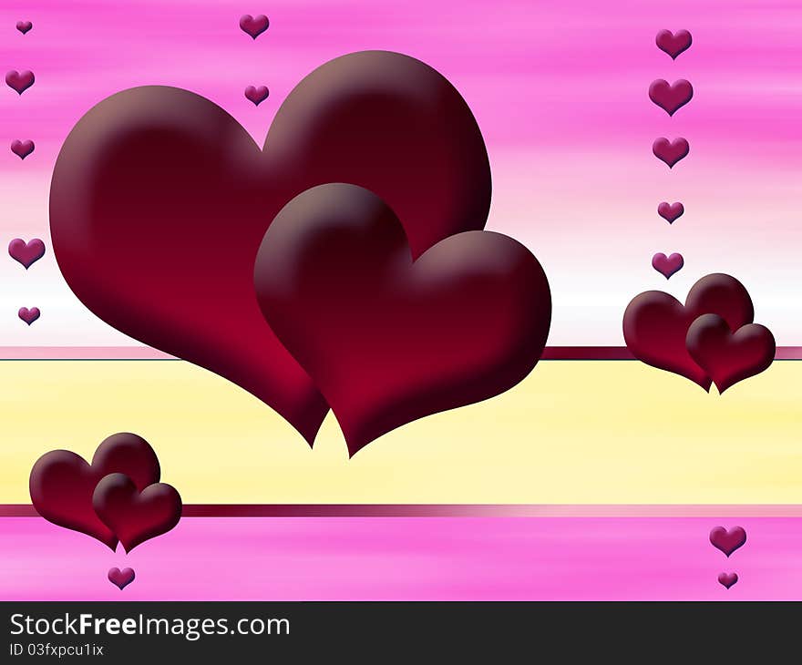 Red hearts on a pink background