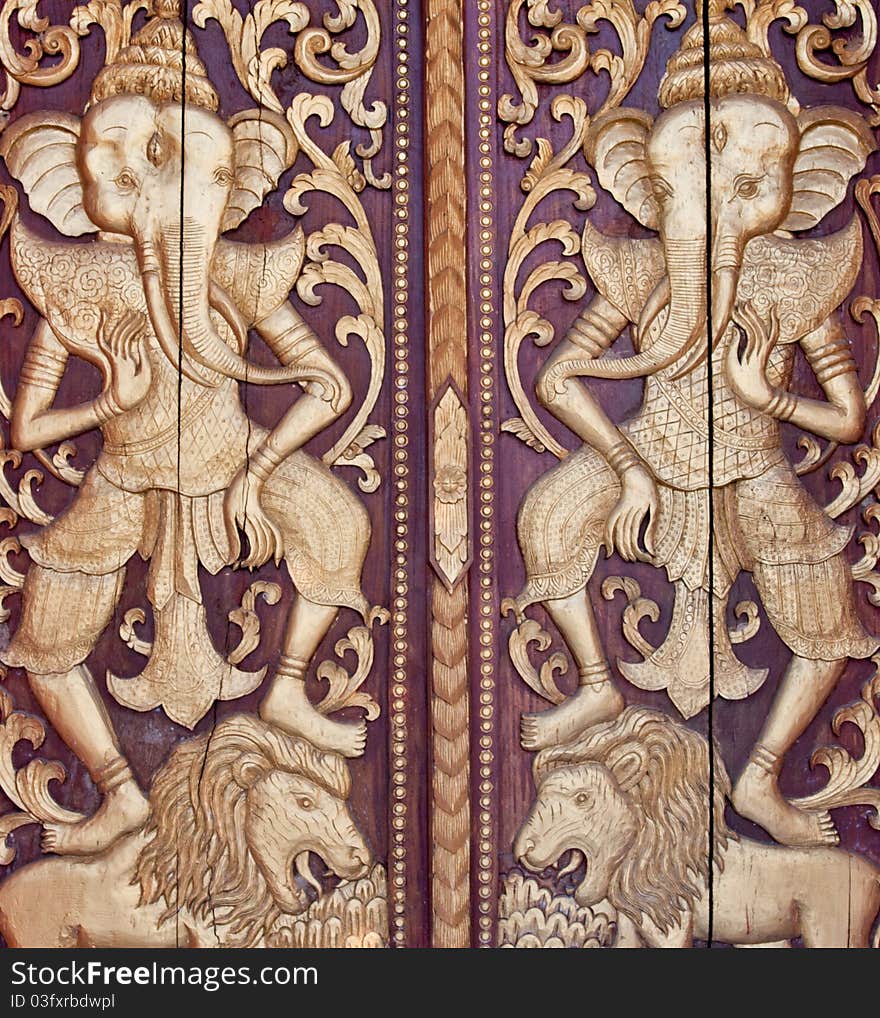 The Carving wood of door at temple