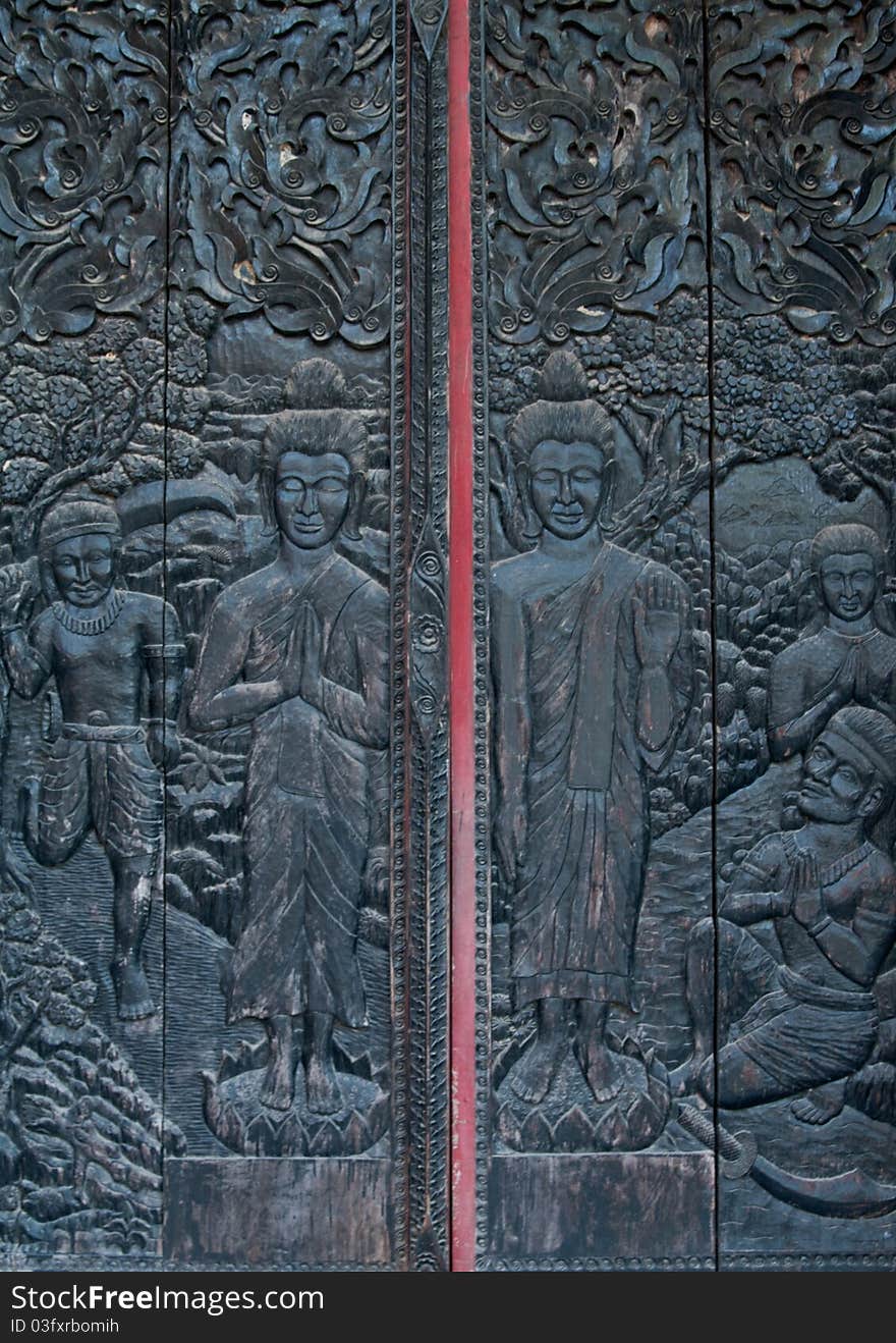 The Carving wood of door at temple