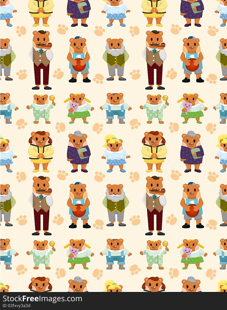 Cartoon bear family icon set seamless pattern, drawing