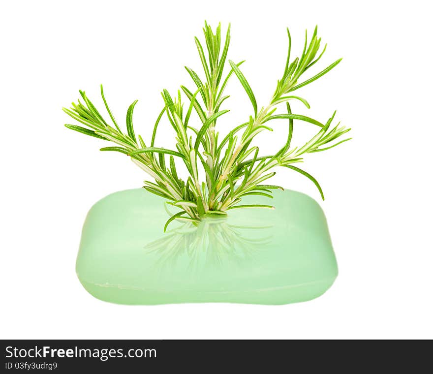 Green soap and fresh rosemary. Green soap and fresh rosemary