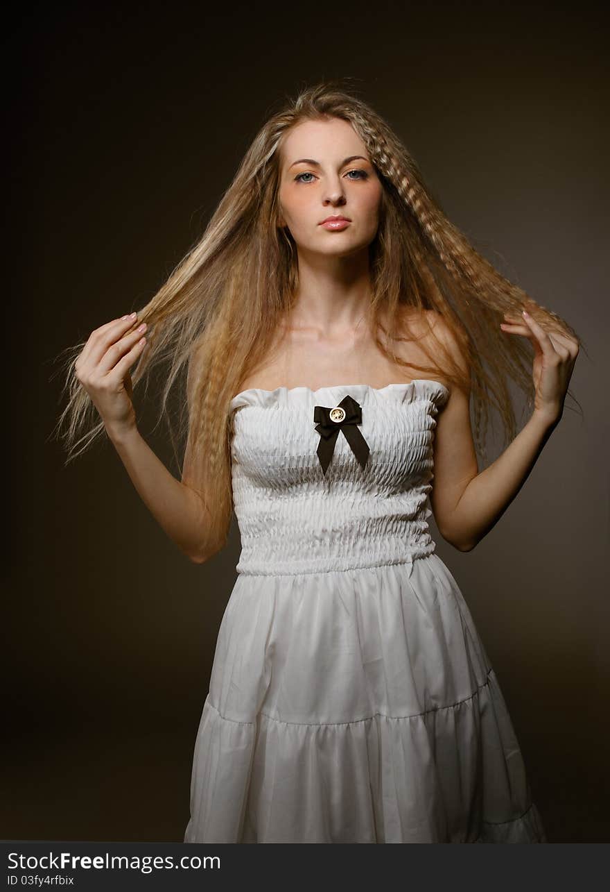 Portrait of blond girl with make up