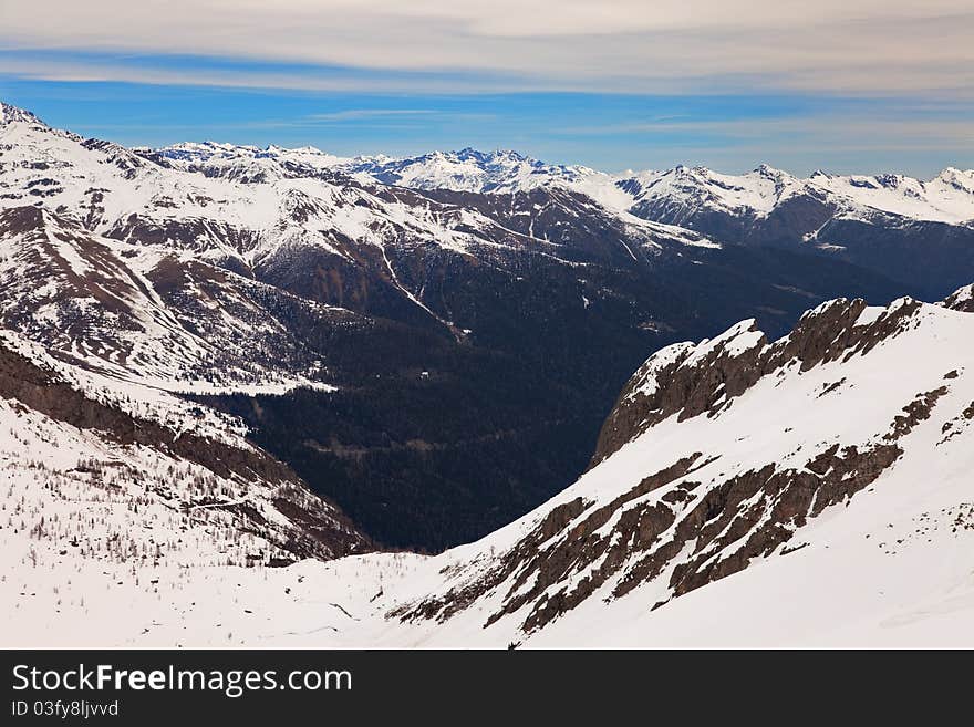 Presena Peak and its glacier, 3065 meters on the sea-level. Trento province, Trentino-Alto Adige region, Italy