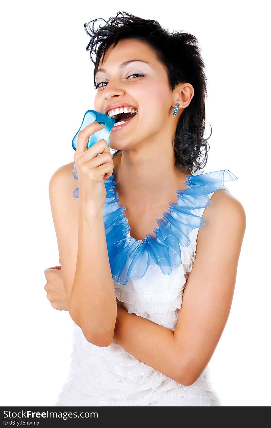 Portrait of an excited young lady isolated