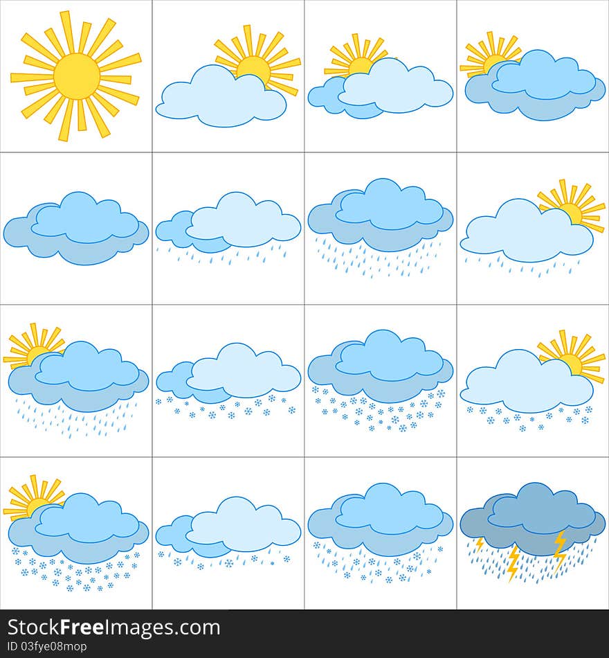 Set  weather icons, illustrating the various natural phenomena. Set  weather icons, illustrating the various natural phenomena