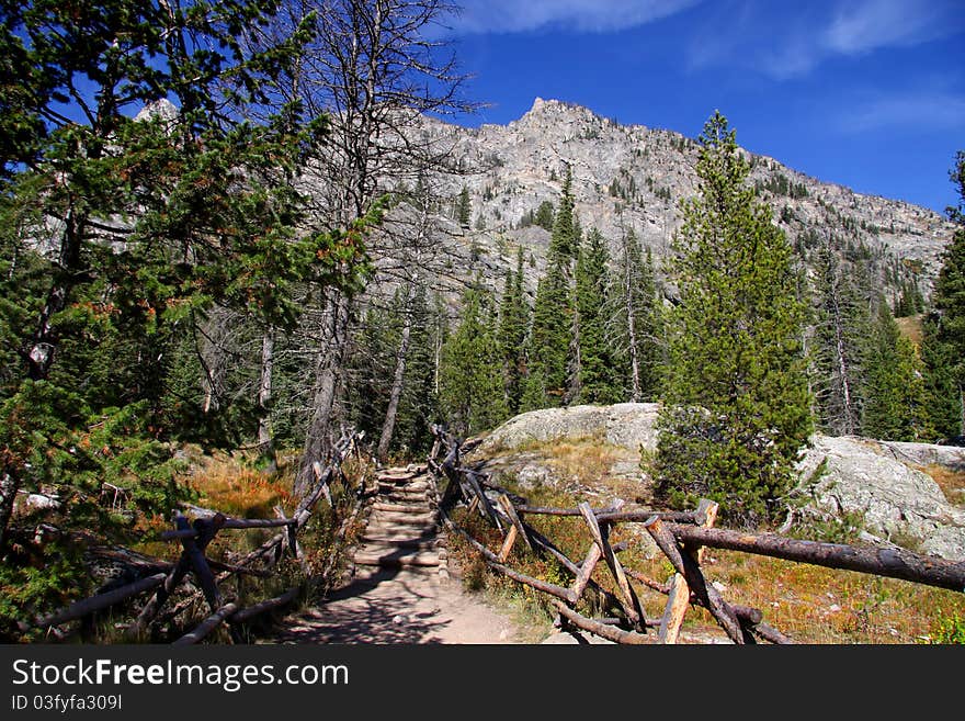 Hiking trail to the mountain peak in Grand Tetons. Hiking trail to the mountain peak in Grand Tetons