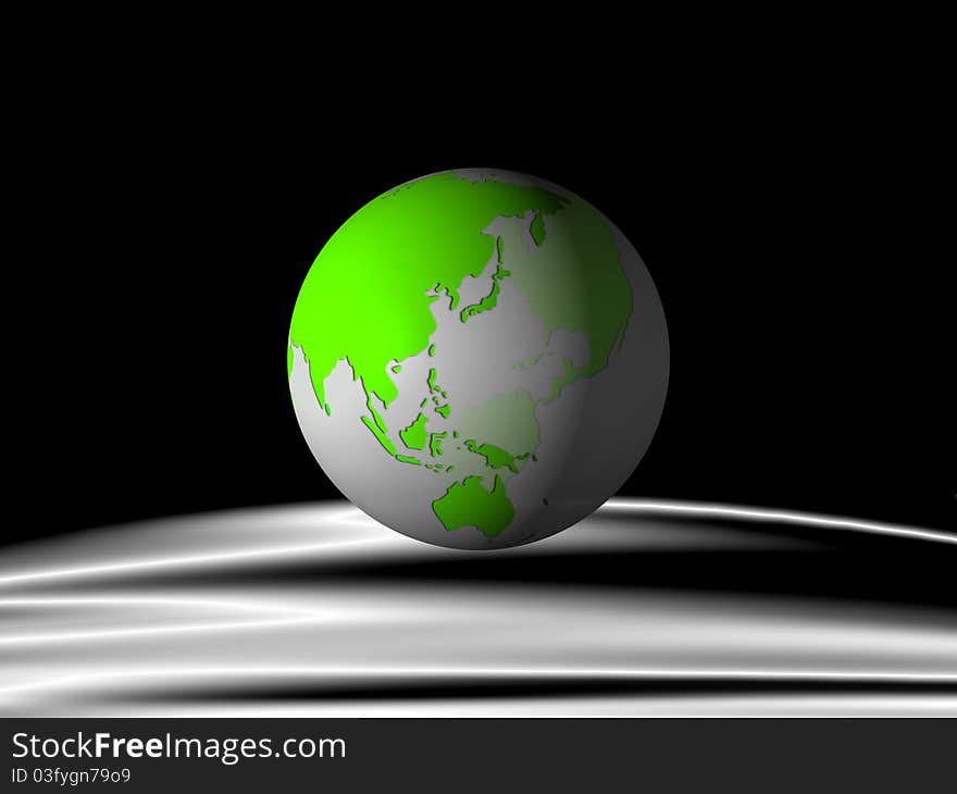 Green globe on silver gray background.