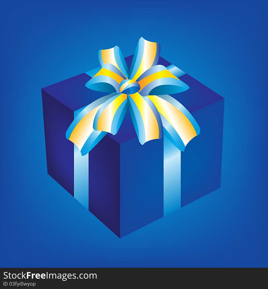 Gift in box by bandaged blue tape with bow