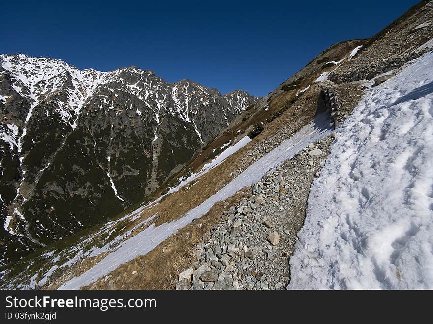 Rocky snowy peaks of the Tatra mountains