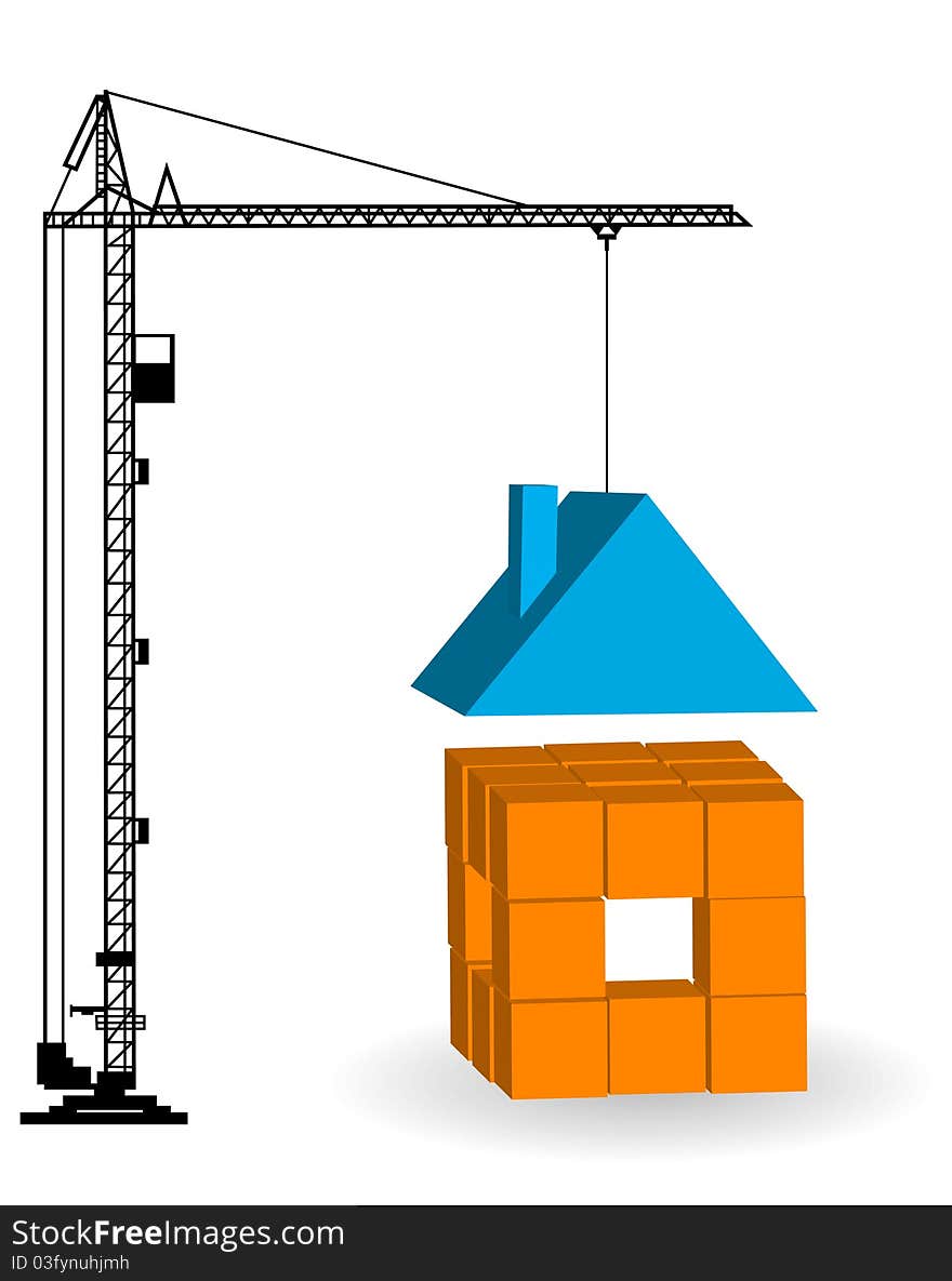 Construction of a building. Silhouettes of the cranes. Construction of a building. Silhouettes of the cranes