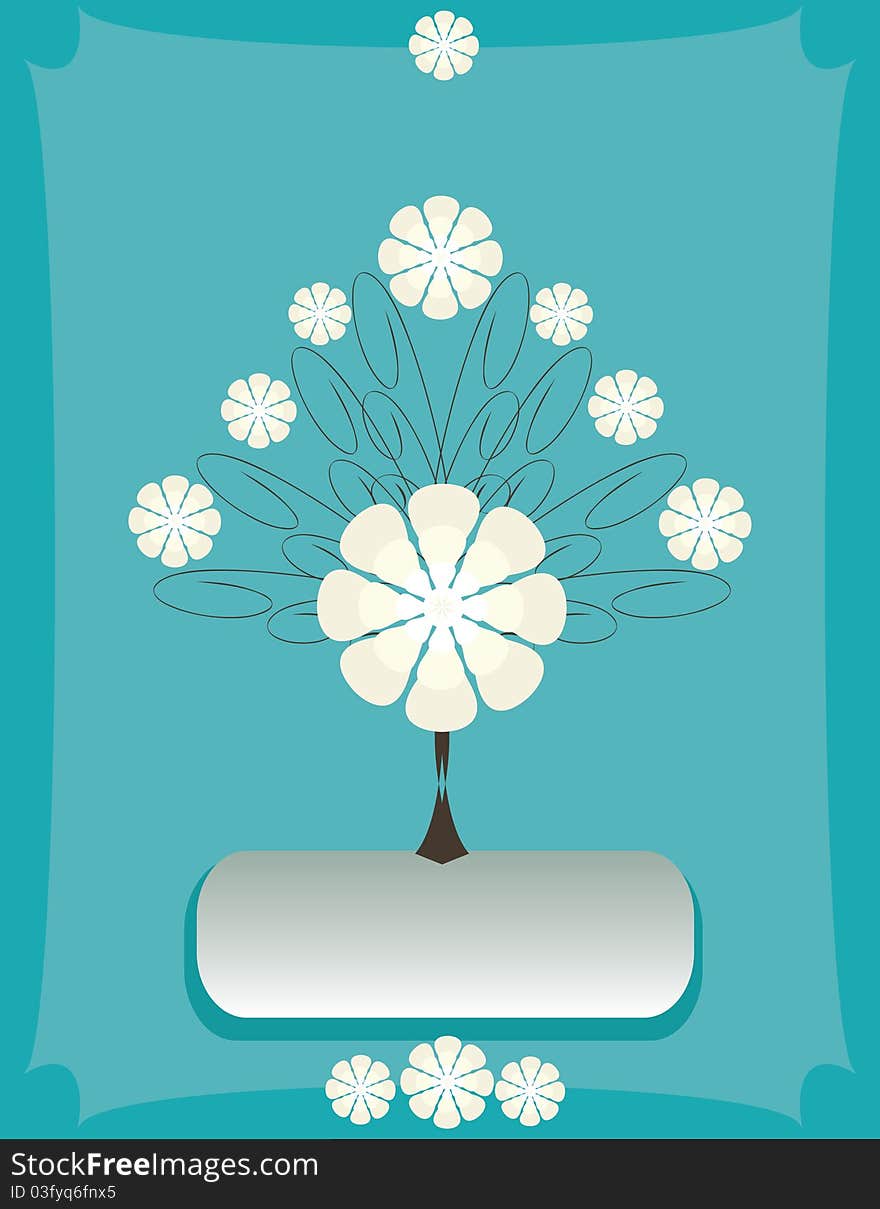 Abstract tree with flowers on blue background