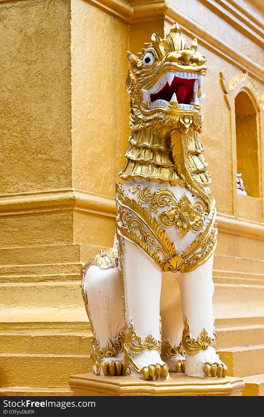 Singha statue in a temple in northern Thailand.