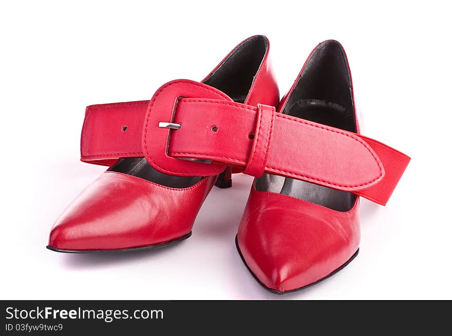 Red shoes with belt