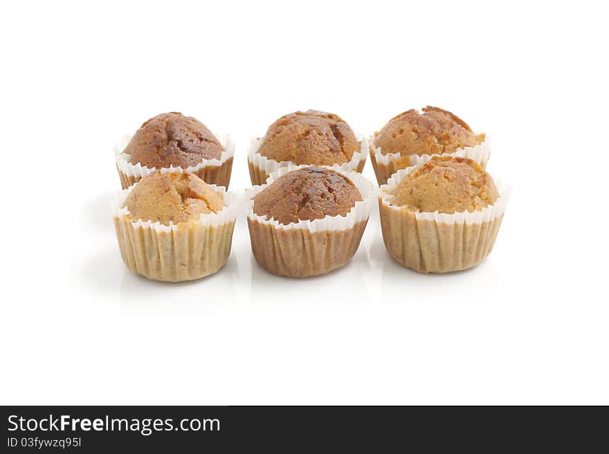 Banana cup cake isolated in white background