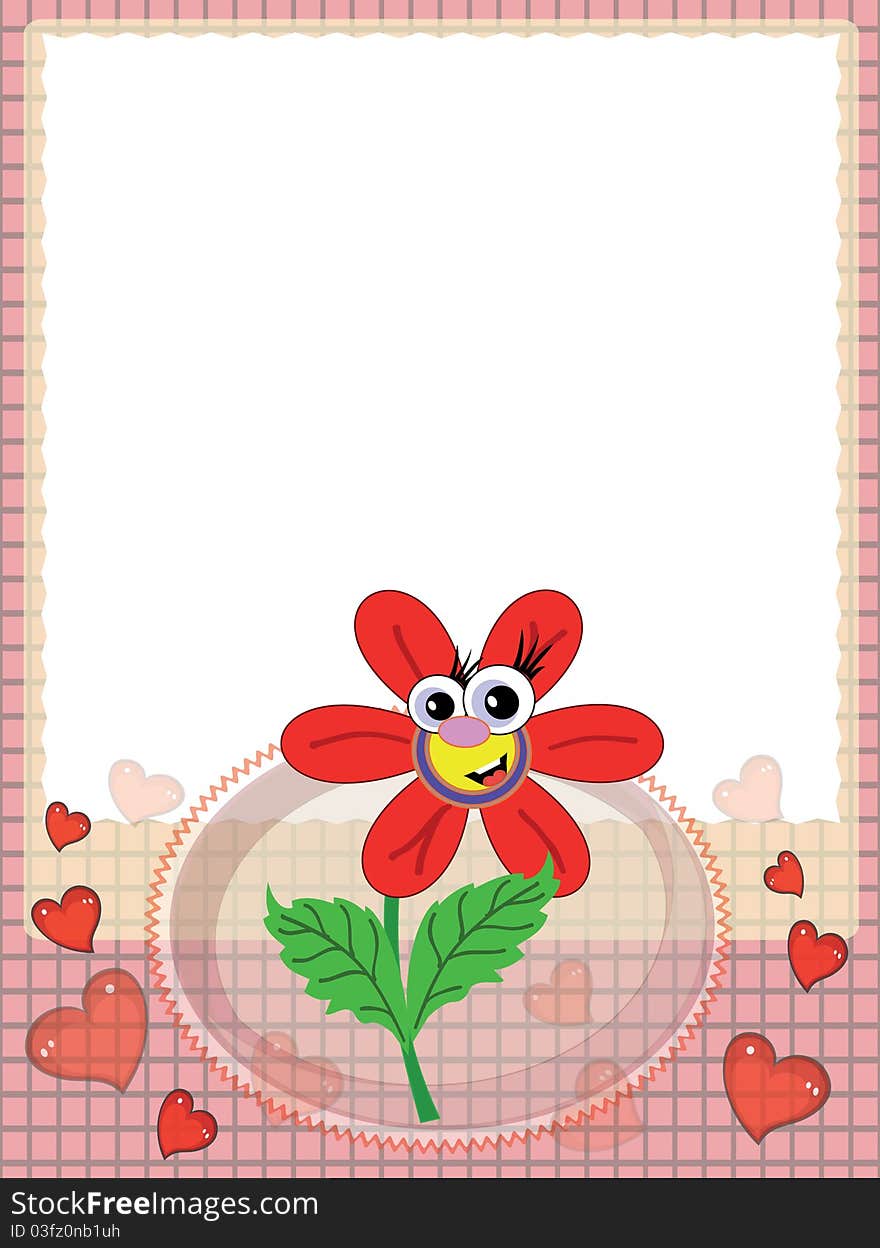 Frame with red flower ,cartoon