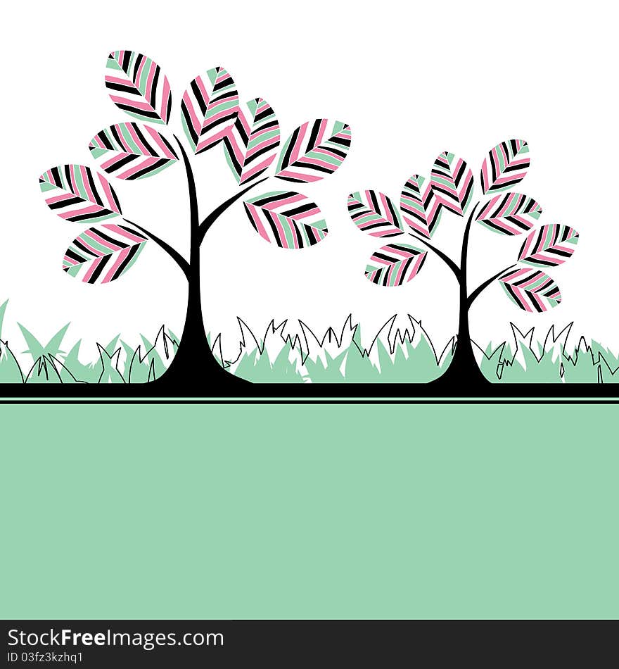 Abstract tree, flowers. Vector illustration