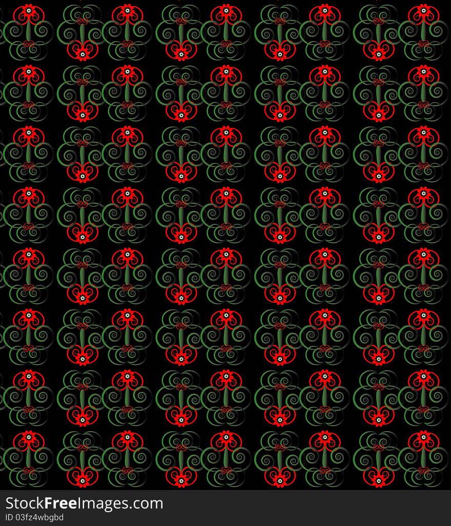 Flower pattern seamless texture on black background