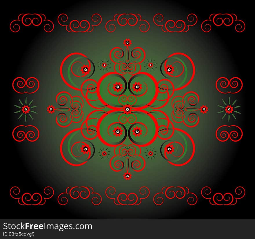 Decorative flower pattern ornament on green background