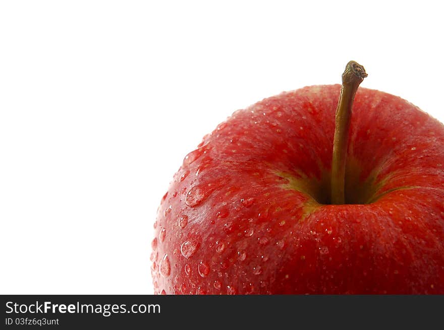 Detail photo of red apple isolated on white background