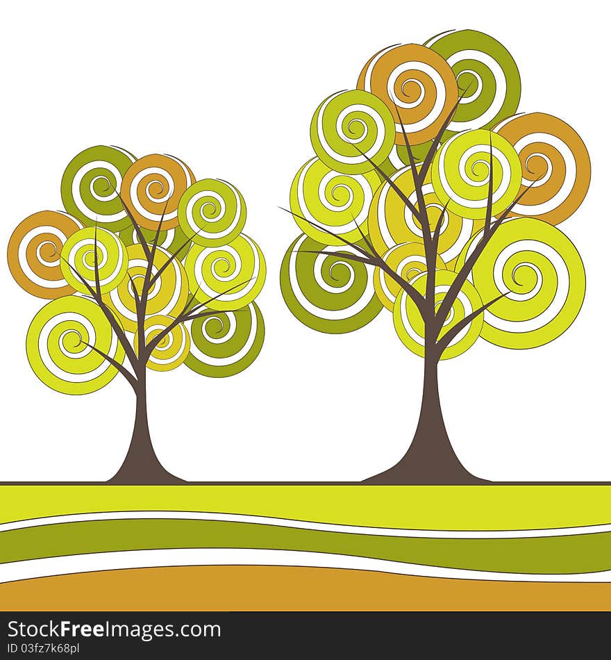 Abstract Tree, Flowers. Vector Illustration