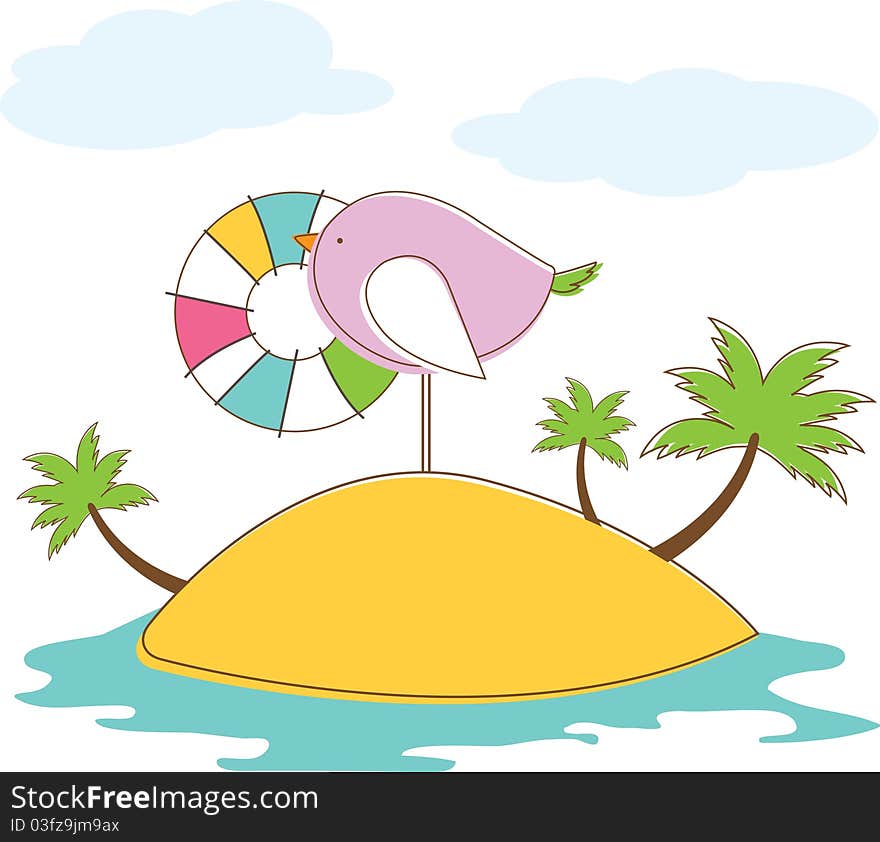 Bird In Island. Vector Illuatration