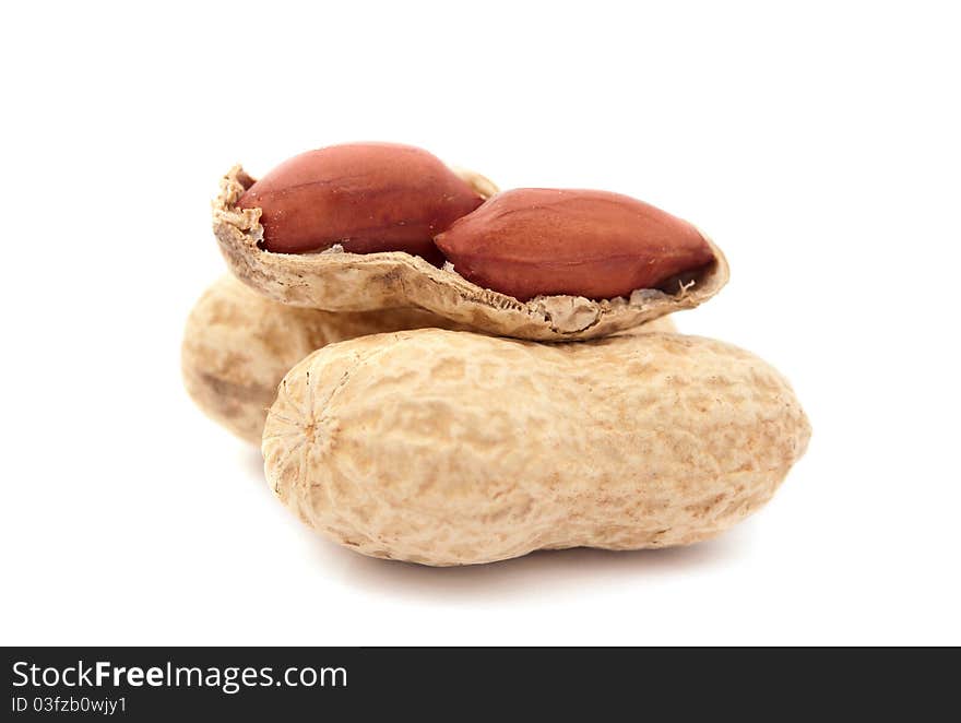 Peanuts on a white background