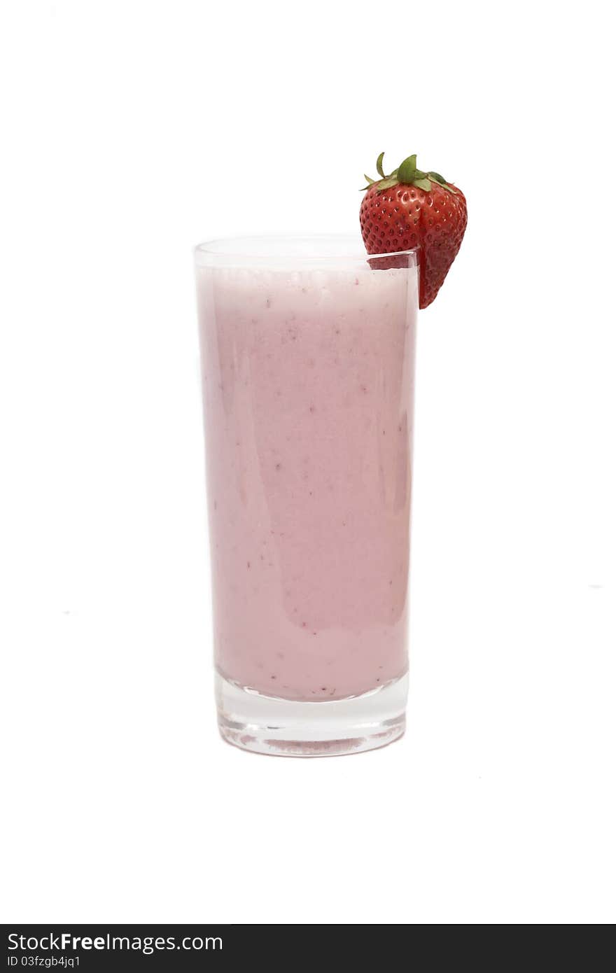 A perfect strawberry milkshake isolated on a white background. A perfect strawberry milkshake isolated on a white background.