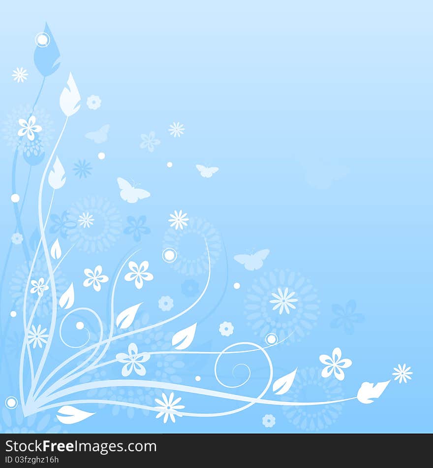 Blue background with flowers and Butterflies. Blue background with flowers and Butterflies.