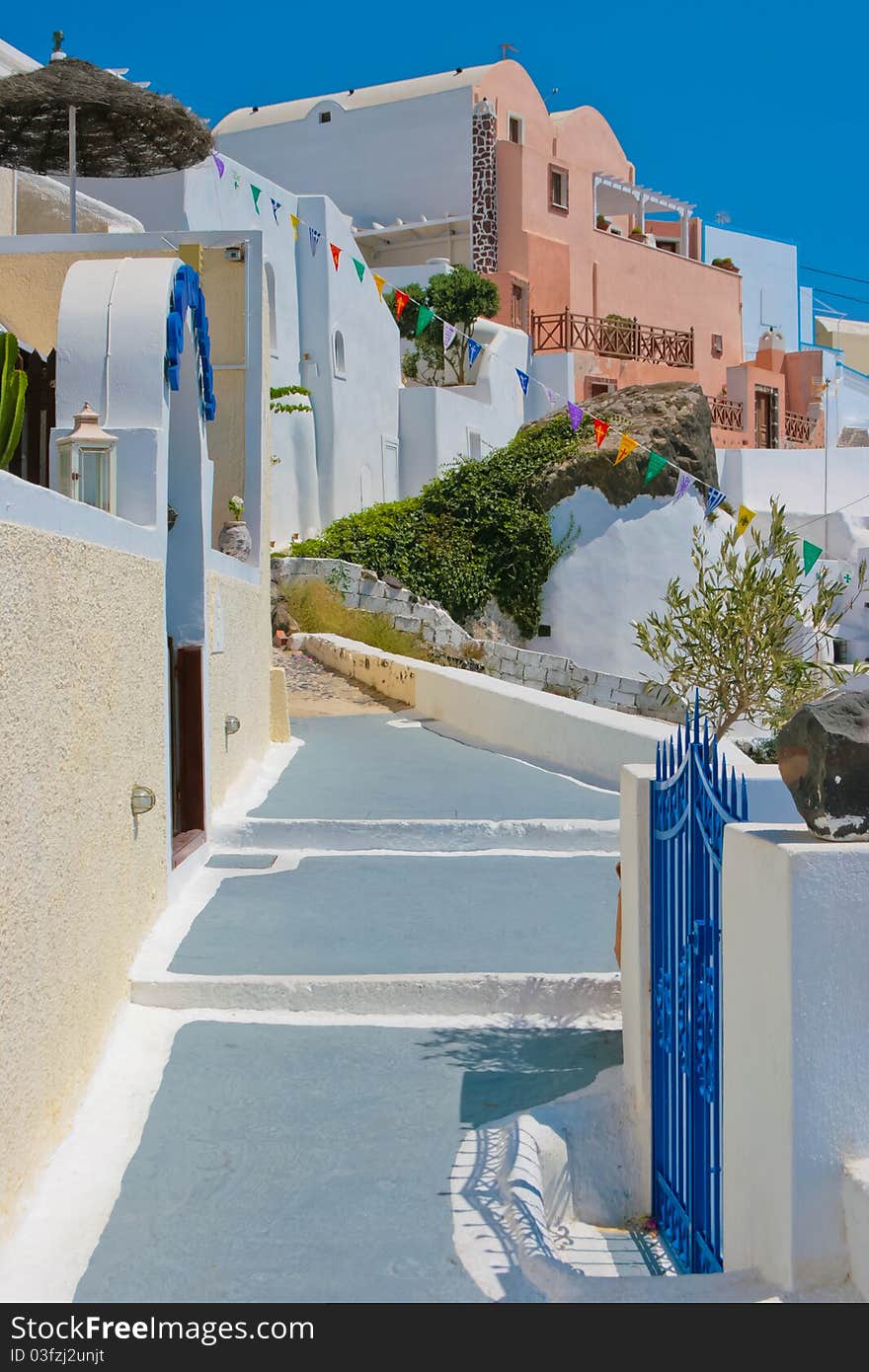 Traditional old street in Santorini, Greece