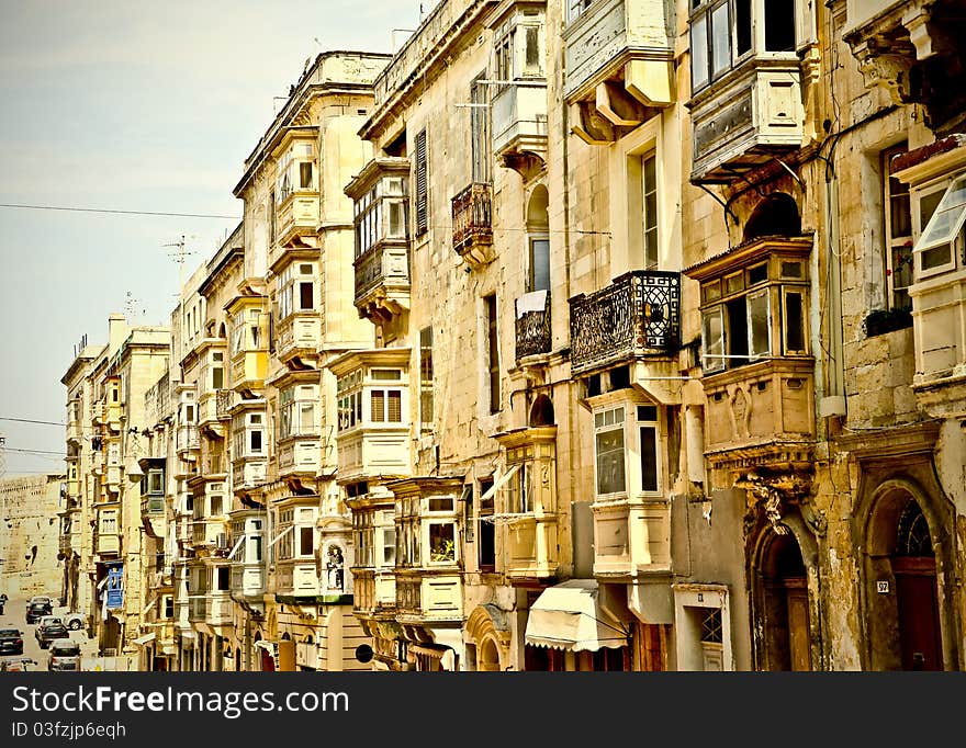 Typical architecture of the palaces in Valletta. Typical architecture of the palaces in Valletta