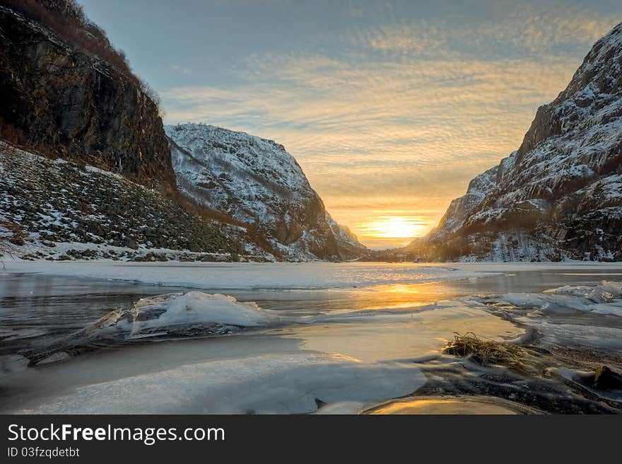 Panoramic view over a morain in southern Norway during sunset. Panoramic view over a morain in southern Norway during sunset.