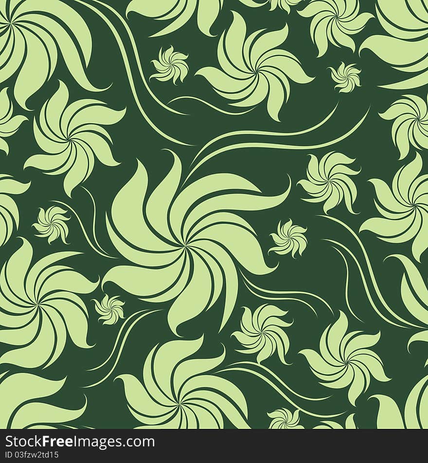 Seamless green floral pattern with leafs