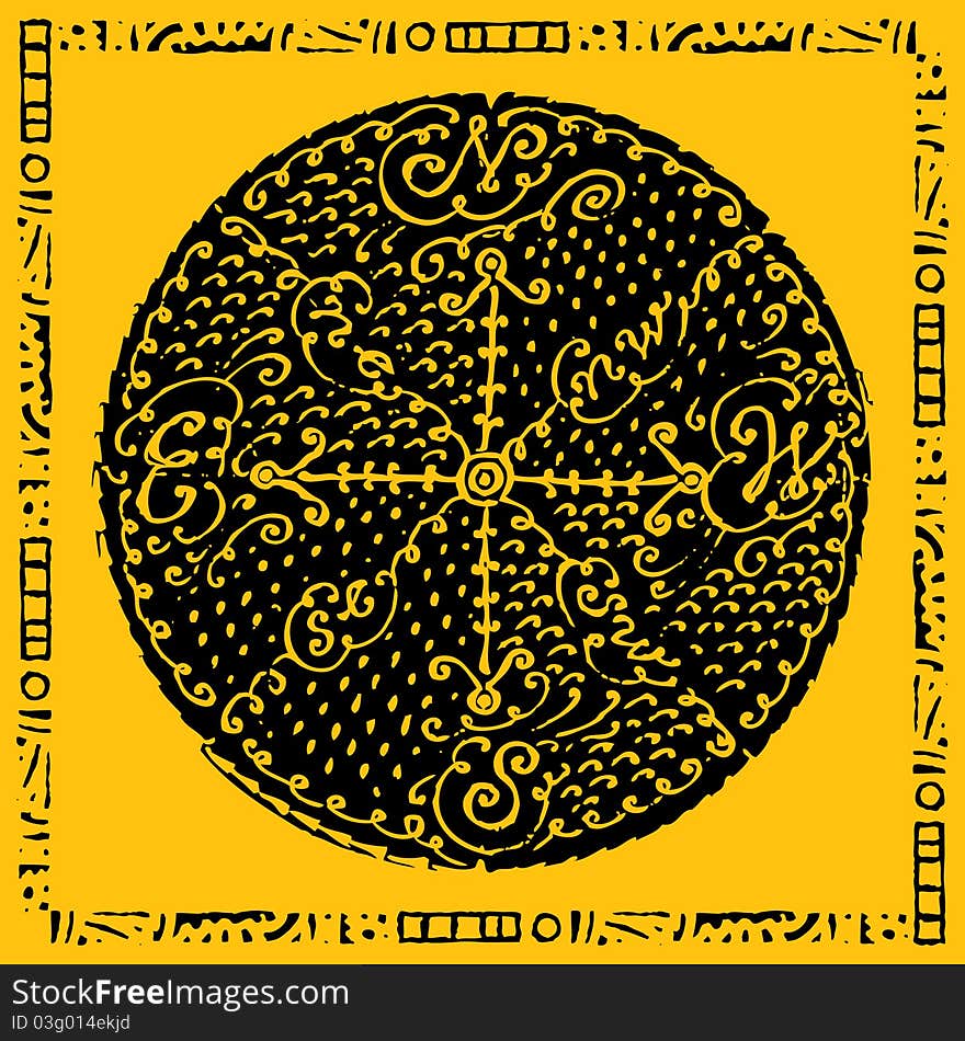 Wine wind rose original woodcut, handmade and romantic with vine, black on yellow with frame