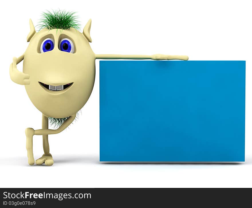 3d character  puppet with blank billboard